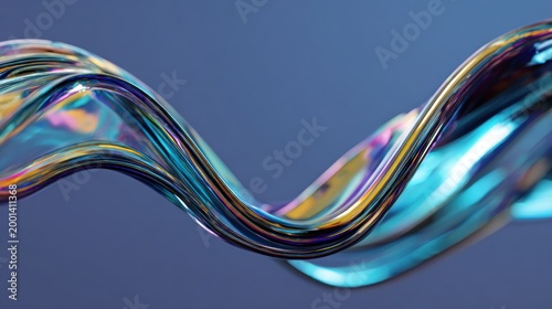 Abstract flowing shape with vibrant colors on a blue gradient background