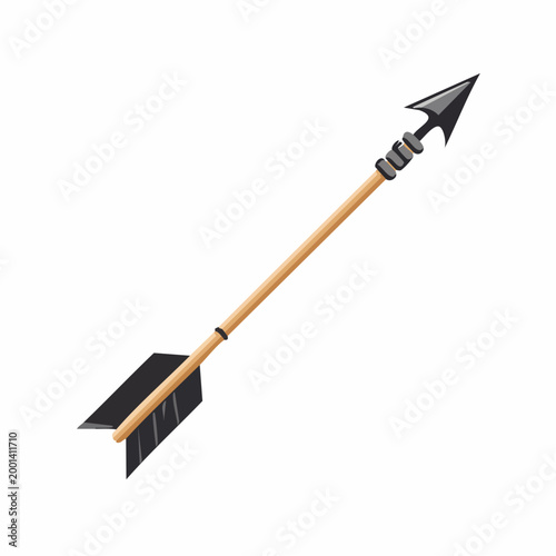 Illustration of a Traditional Arrow with Wooden Shaft and Black Fletching