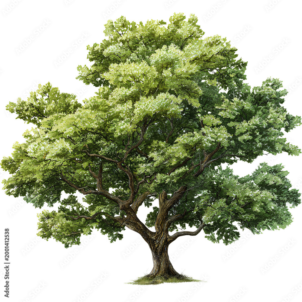 Fototapeta premium Professional High-Quality Oak Tree with Green Leaves Isolated on Transparent Background