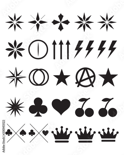 Set of black vector icons and symbols for design