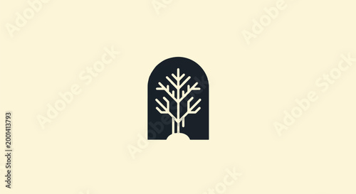 Minimalist Tree Silhouette Inside an Archway on a Cream Background.