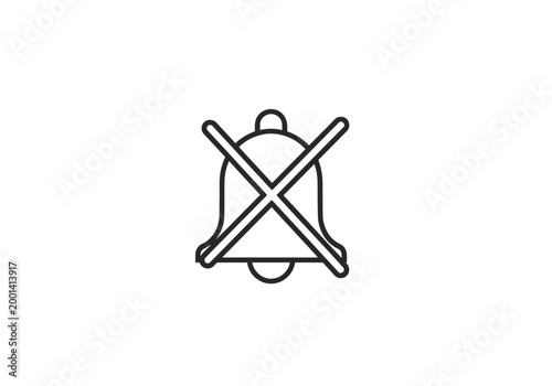 Notification bell icon with crossed out symbol for do not disturb or mute setting, minimalist line icon