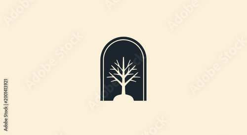 Minimalist Tree Silhouette Inside an Elegant Archway Design.