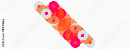 Abstract colorful circles overlap, creating dynamic visual pattern. Orange, pink hues dominate composition. Simple design.