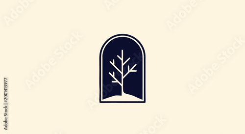 Minimalist Tree Silhouette Inside an Elegant Archway Design.
