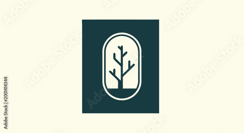 Minimalist Tree Silhouette Inside an Oval Frame, Simple Design.