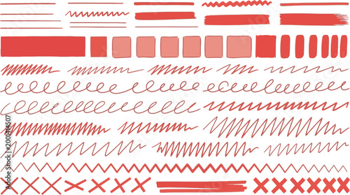 Abstract artistic brushstrokes and scribbles a vibrant collection of red and white textural patterns