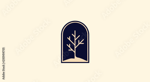 Minimalist Tree Silhouette Inside an Elegant Archway on Cream Background.
