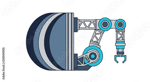 Modern Industrial Robotic Arm in Blue and White Color Scheme.