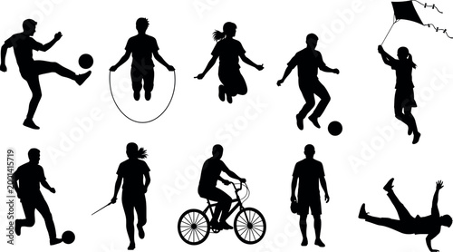 Silhouette collection diverse athletic activities and recreational pursuits in black