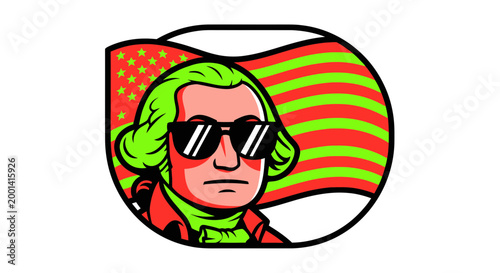 George Washington with Sunglasses and American Flag Graphic