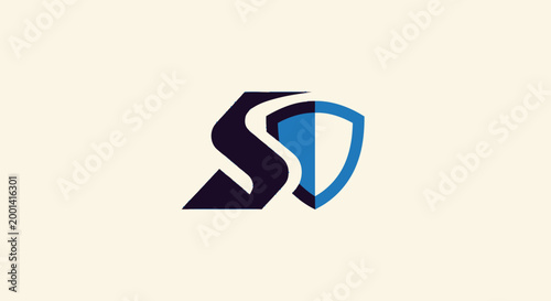 Modern SD Lettermark Logo with Shield Symbol for Security.