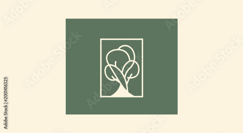 Minimalist Tree Logo Design on Green Background for Branding.