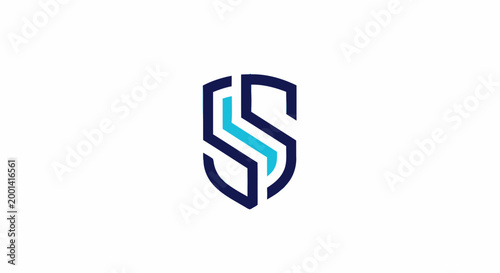 Modern shield logo design with blue and white color scheme.