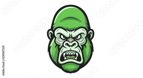 Angry Green Gorilla Face Mascot Logo, Aggressive Primate Illustration