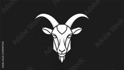 Minimalist White Goat Head Silhouette on Black Background.