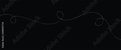 Line squiggle curvy with cable wiggly wavy for continuous white curly on black background. 