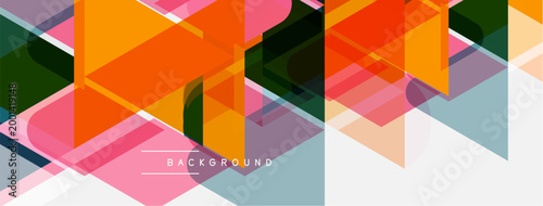 Abstract geometric design. Overlapping colorful triangles create modern background. Soft gradients, vibrant hues, dynamic composition.