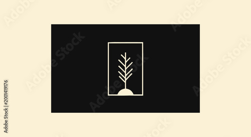 Minimalist White Tree Icon on Black Background for Design.