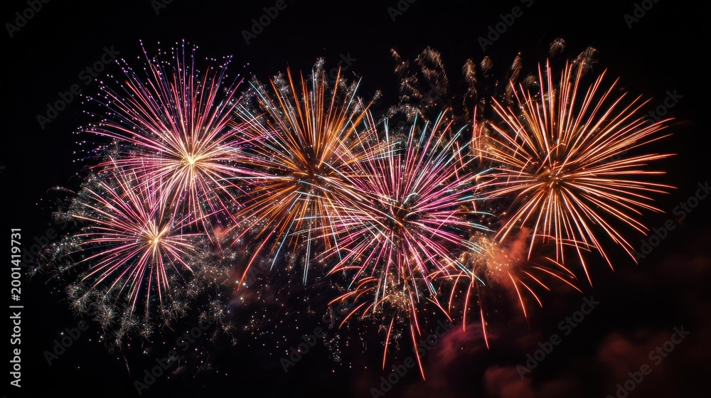 Fototapeta premium Colorful fireworks display against a dark night sky celebration concept