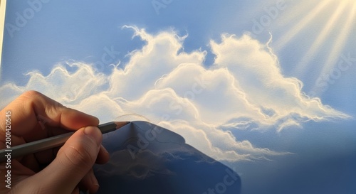 Hand drawing clouds with pencil
