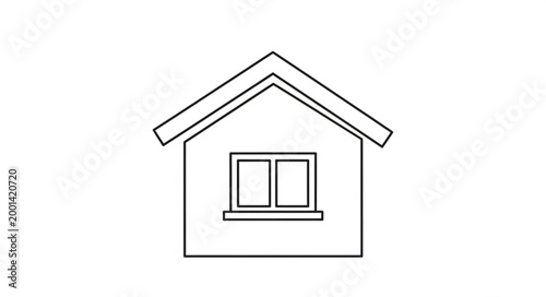 Simple Outline Drawing of a Small House with a Window.
