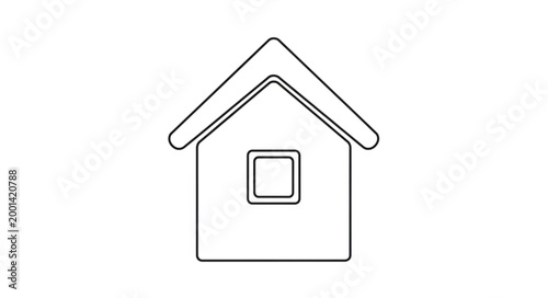 Simple Outline Drawing of a Small House with a Window.