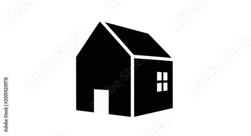 Simple Black Silhouette of a House Building.