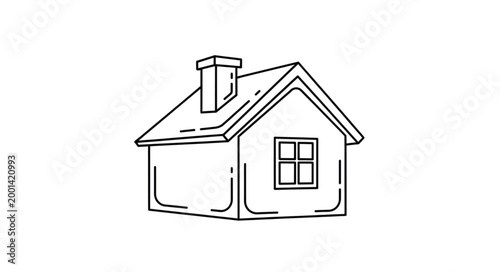 Simple Hand Drawn House Illustration with Chimney and Window.