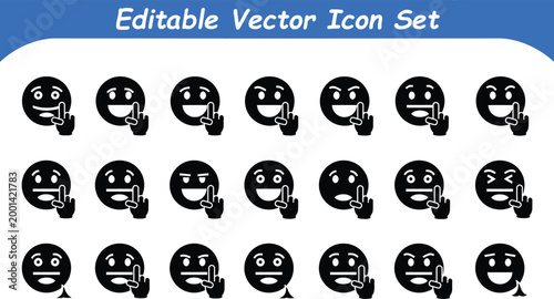 Happy emoticon face icons with hand pointing gesture collection, emoticon