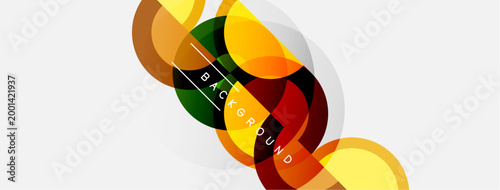 Abstract design features overlapping colorful circles. Dynamic composition creates modern visual effect. White background enhances shapes.