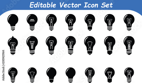 Set of various light bulb silhouette icons representing ideas and innovation