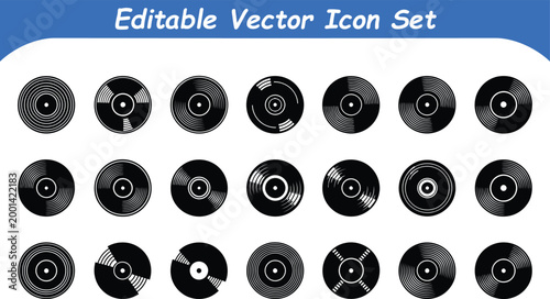 Set of circular record or wheel vector icons with abstract, technology