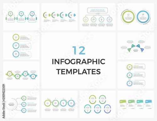 Quadro em tela Set of infographic templates including step by step flows, timelines, process di
