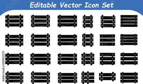 Set of wooden crate icons for logistics and storage design with logistics