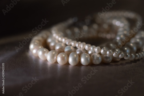 Tableau sur toile Minimal pearl texture on gray background, elegant jewelry backdrop