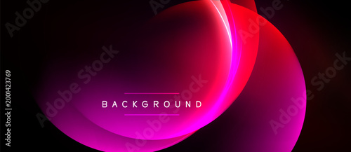 Abstract design features vibrant pink, purple layers. Smooth curves create dynamic visual effect. Text reads background. Dark backdrop enhances luminosity.