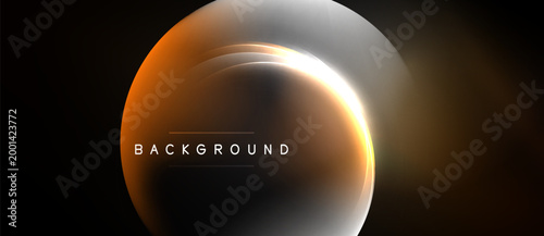 Abstract orange circle design. Gradient shades create depth, with text background centered within shape. Dark backdrop enhances visual impact.
