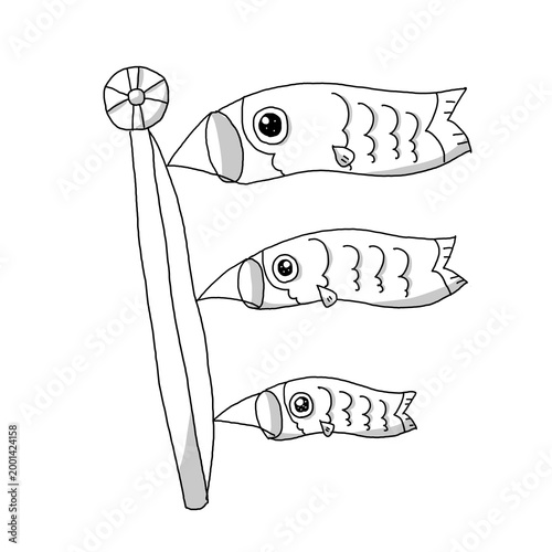 Cute Koinobori Carp Streamer Monochrome Illustration for Children's Day
