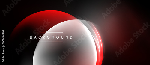 Abstract red, white layers create dynamic curved shape. Dark background emphasizes glowing effect, modern design element.