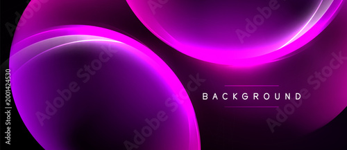 Abstract purple waves form dynamic background. Smooth curves create modern, vibrant visual effect. Dark space emphasizes glowing shapes.
