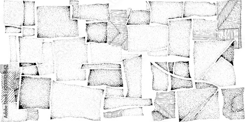 Geometric abstract art with various shapes and lines in black and white for backgrounds or textures