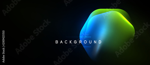 Abstract fluid shapes, vibrant colors blend. Dark background emphasizes glowing form, modern design element. Text reads BACKGROUND.