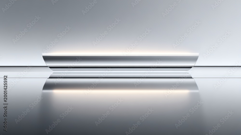 Obraz premium Minimalist futuristic chrome platform with curved luminous edge reflection