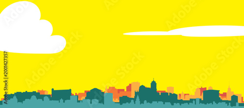 Tableau sur toile A colourful vector cityscape with sunset tones representing retro minimalist tou