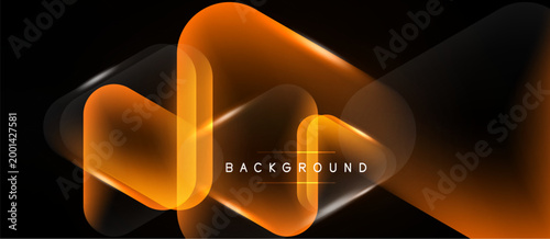 Abstract orange layers overlap, creating dynamic visual effect. Dark background emphasizes bright shapes, modern design element.