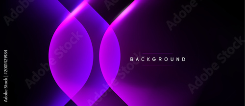 Dark purple abstract background. Overlapping circles create glowing effect. Modern design, vibrant colors, simple geometry.