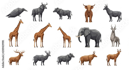 Collection of African Safari Animals in Realistic Style.