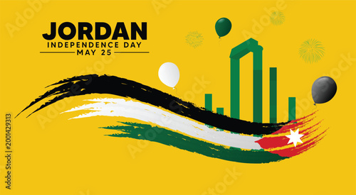 Jordan independence day brush flag festive skyline design vector poster