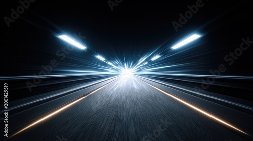 Long Exposure Through a Futuristic Tunnel Toward a Bright Vanishing Point